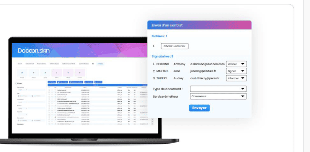 Panneau d’administration de la solution Docoon.sign. Une interface ergonomique et intuitive