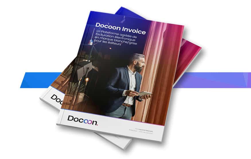 Docoon Invoice : la Plateforme agréée de facturation électronique en marque blanche/grise pour les éditeurs - Banniere Web Mockup Livre blanc Marque blanche
